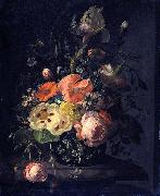Rachel Ruysch Still life with flowers on a marble table top oil on canvas